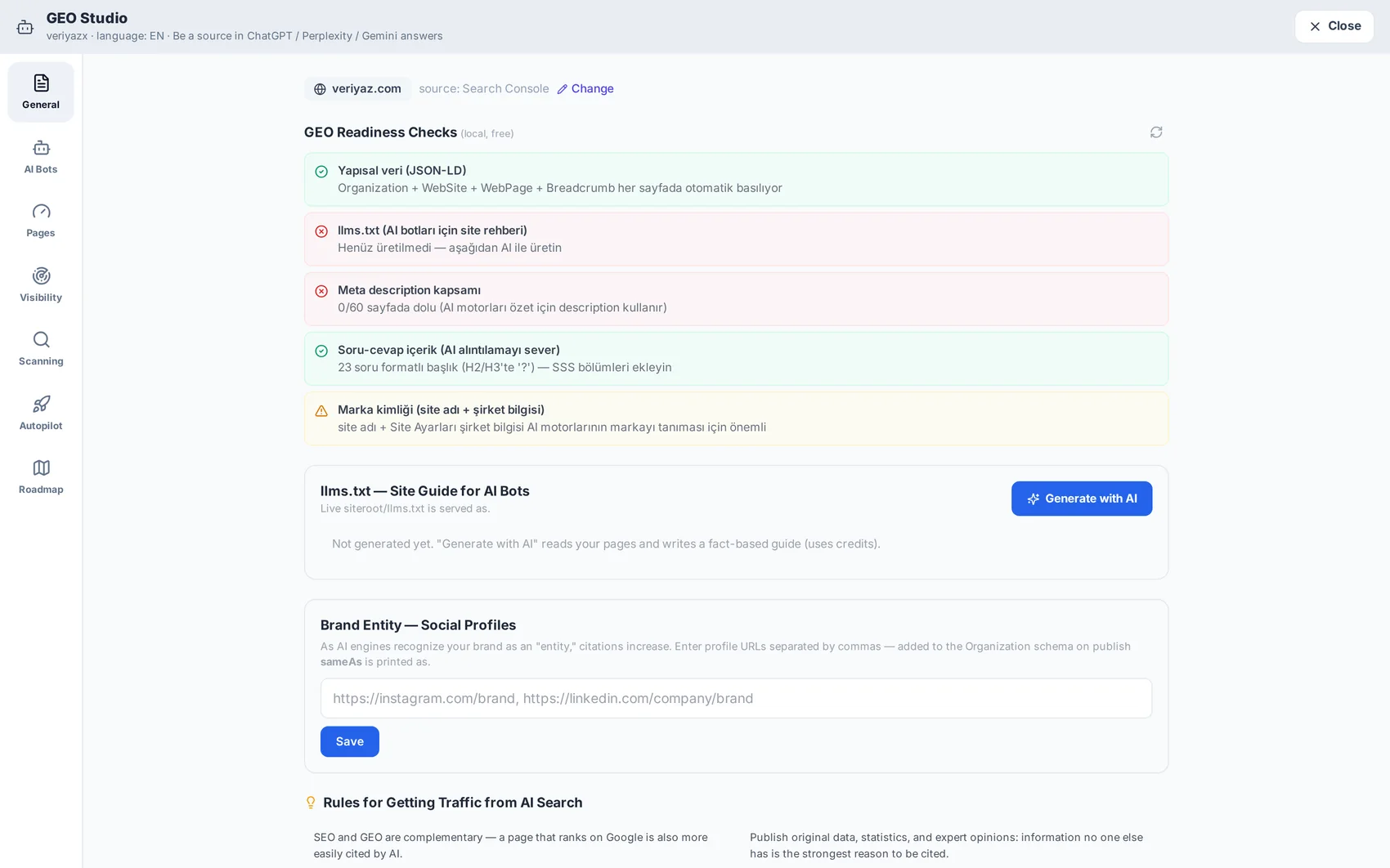 GEO (AI Search) screen
