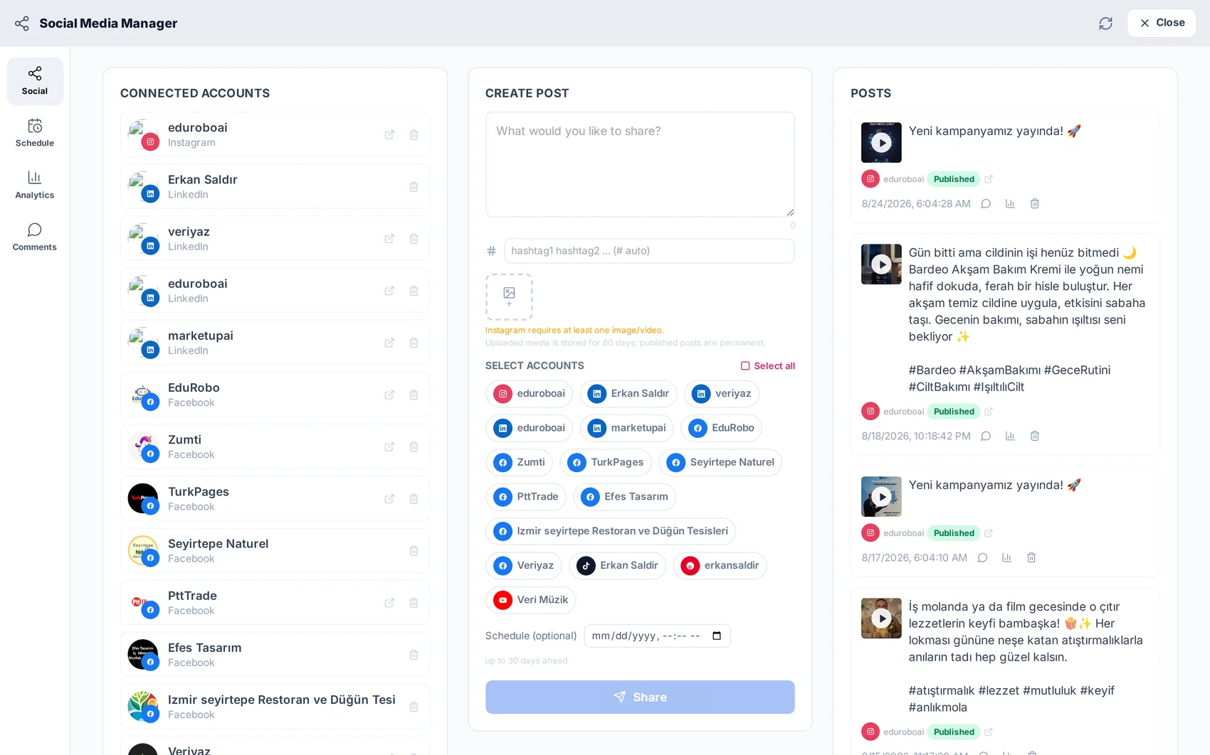 Social Media screen